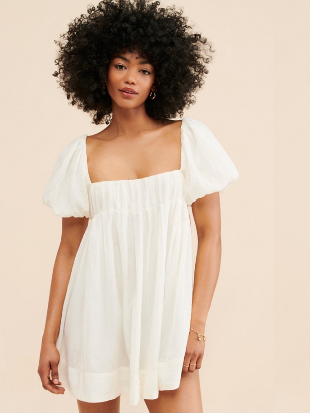 Free People Marina White Puff-Sleeve Mini Dress